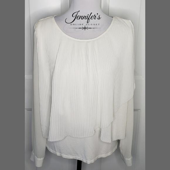 Chelsea & Theodore White Pleated Chiffon & Knit Long Sleeve Blouse Size M - Picture 1 of 10